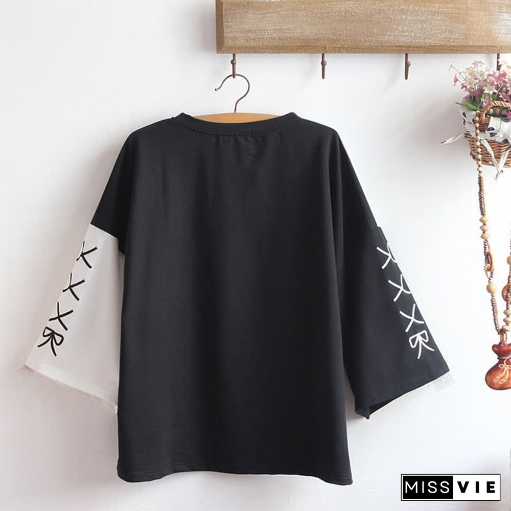 Devil Letter Print Colorblock Hooded T-Shirt Puppy Print Shorts