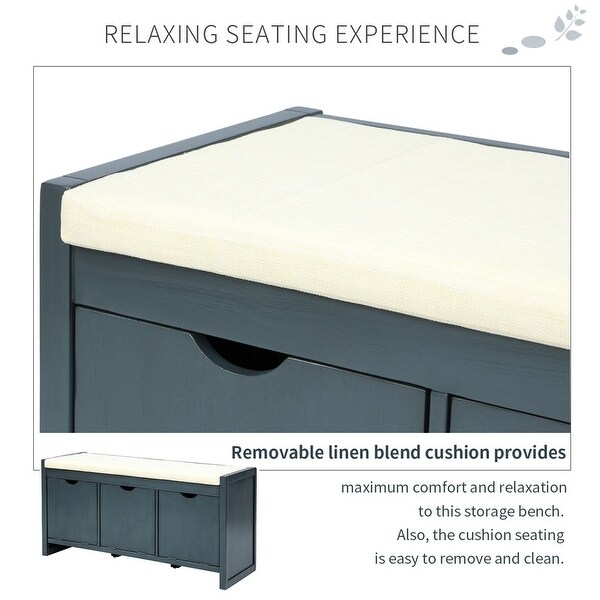 Storage Bench with Removale Cushion and 3 Flip Lock Storage Cubbies