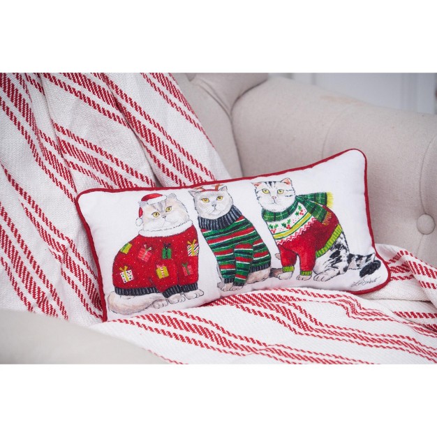 X 12 quot 3 Cats Wearing Winter Christmas Sweaters And Scarves Printed Petite Accent Throw Pillow