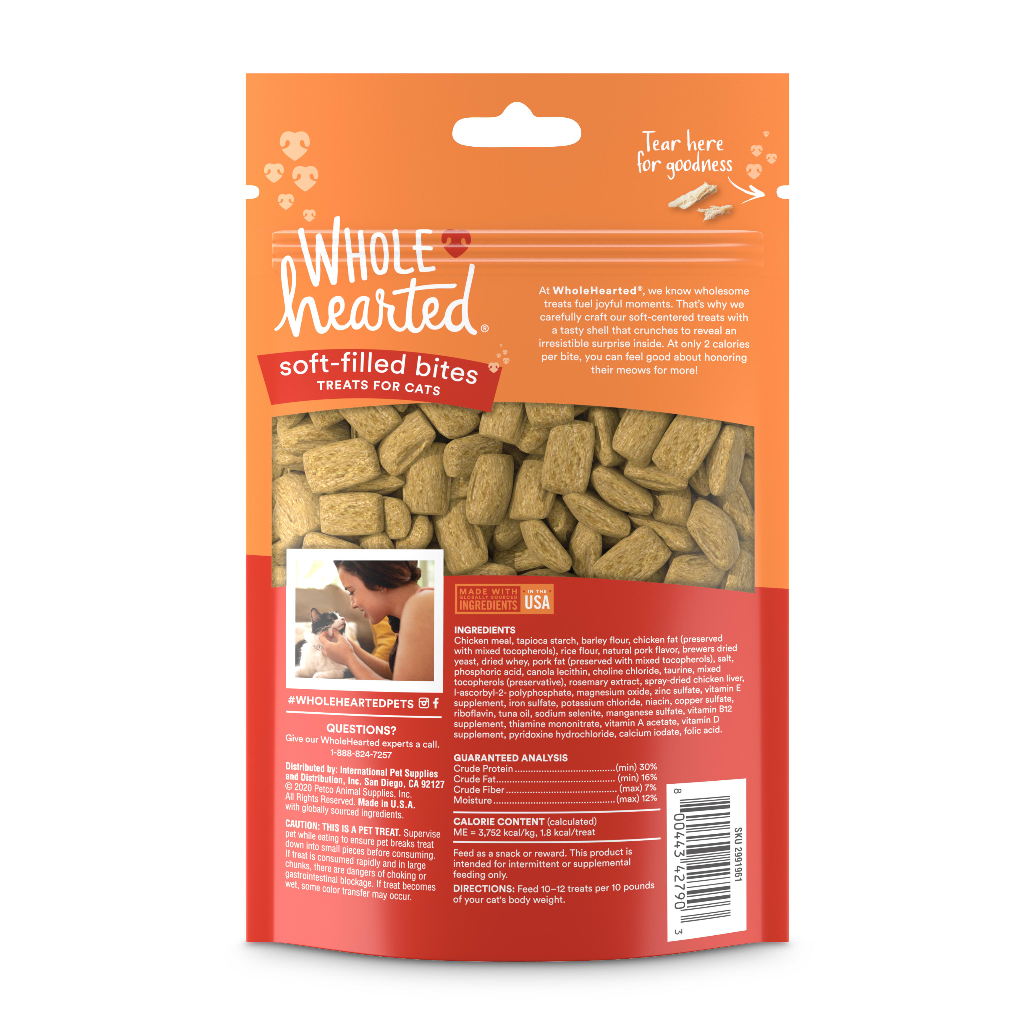 WholeHearted Soft Center Crunchy Chicken Flavor Treats for Cats， 3 oz.