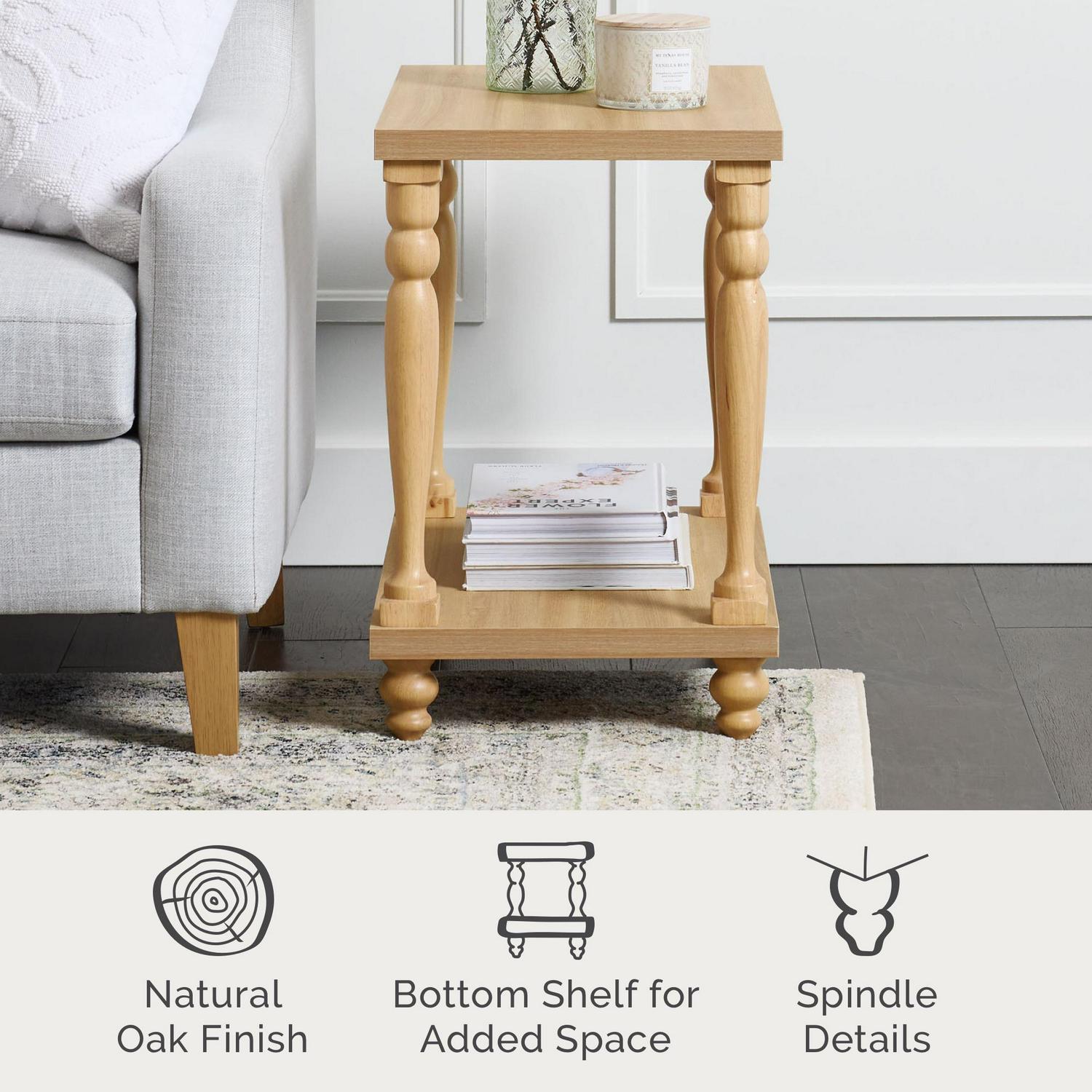 My Texas House Abbott Wood Side Table， Light Oak