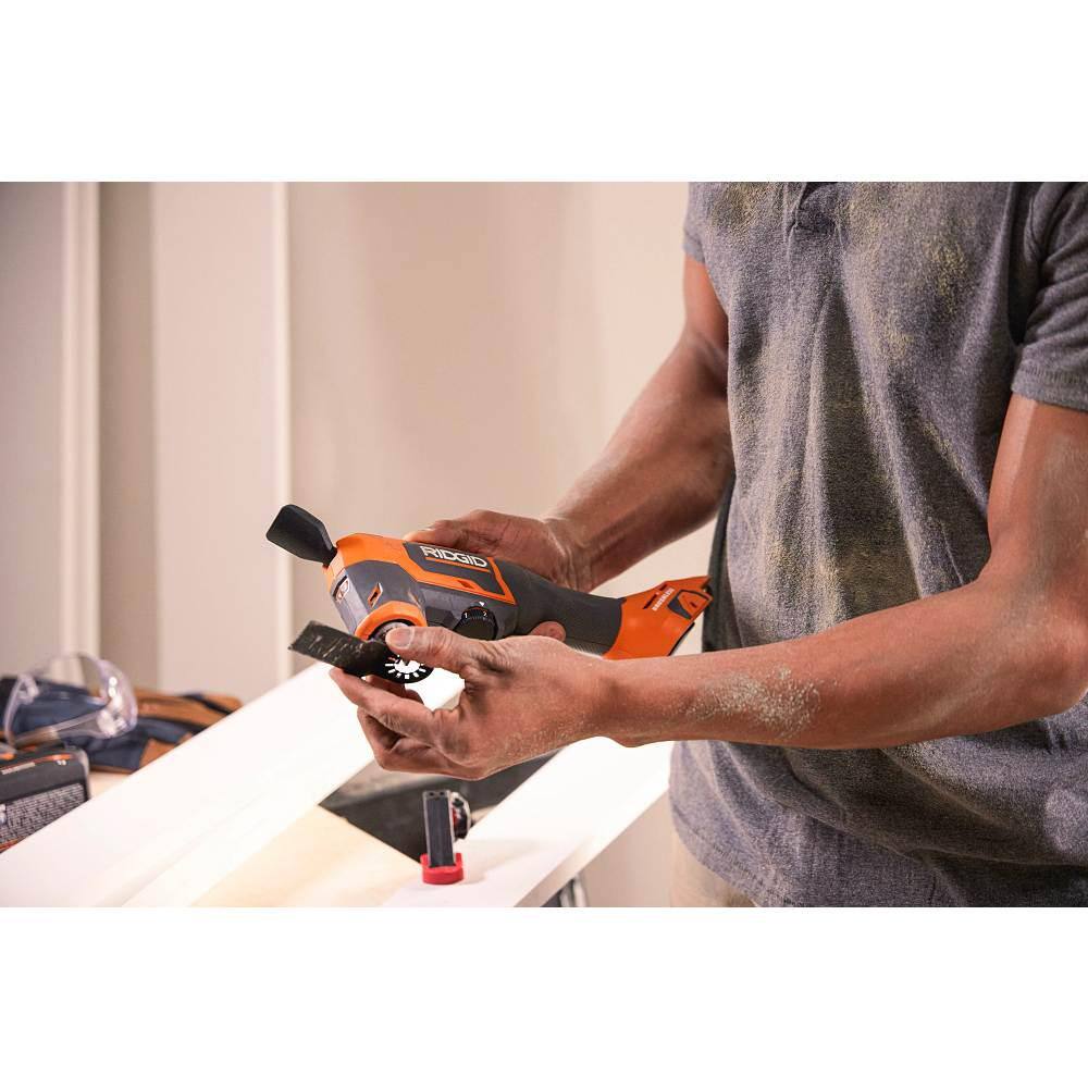 RIDGID 18V Brushless Cordless Oscillating Multi-Tool (Tool Only) and 14-Piece Oscillating Blade Set R86240B-AC24J14