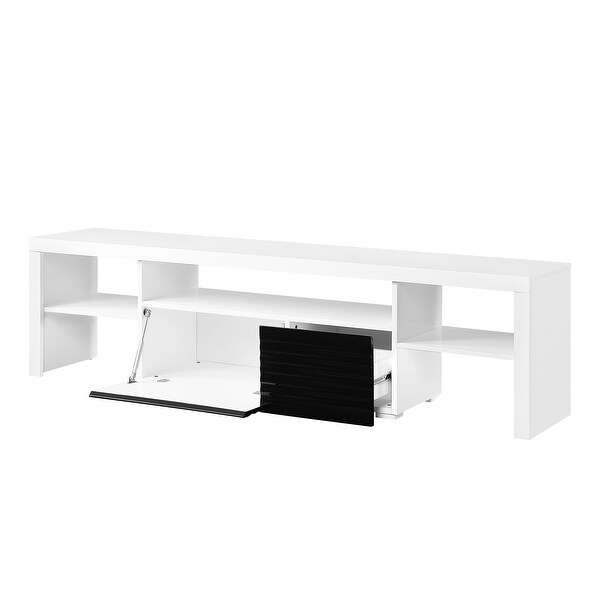 75''L Contemporary High Gloss Buck II Floor Media TV Stand with 3 Open Compartment， 1 Drawer and 1 Drop-Down Door Cabinet