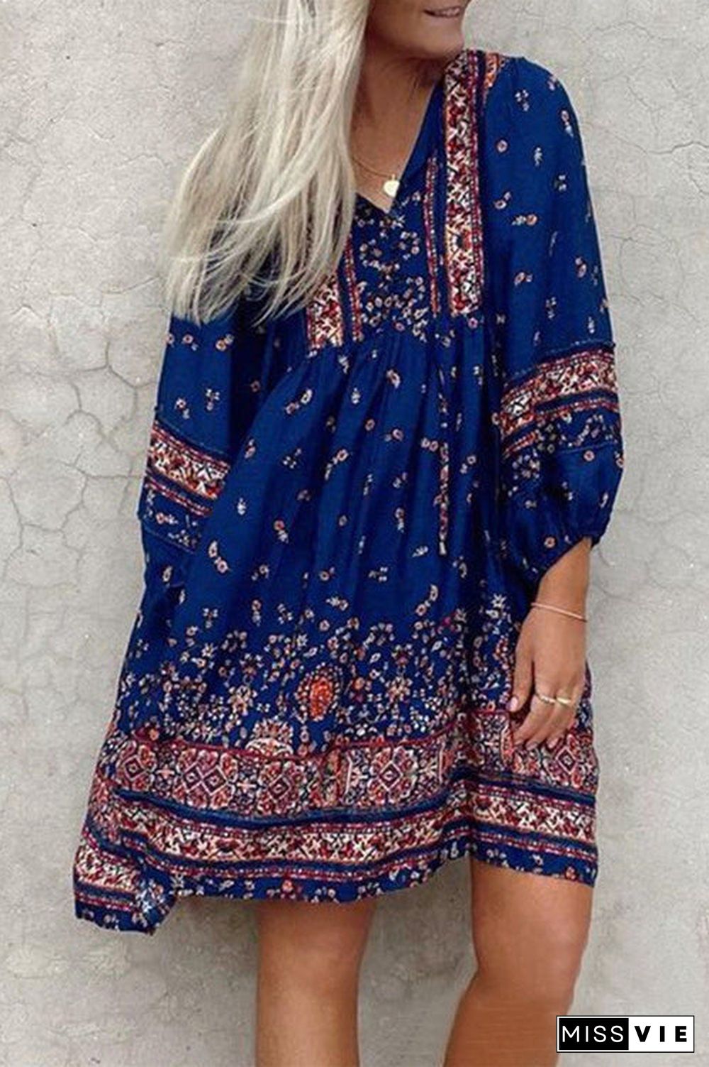 Boho Print Long Sleeve Mini Dress