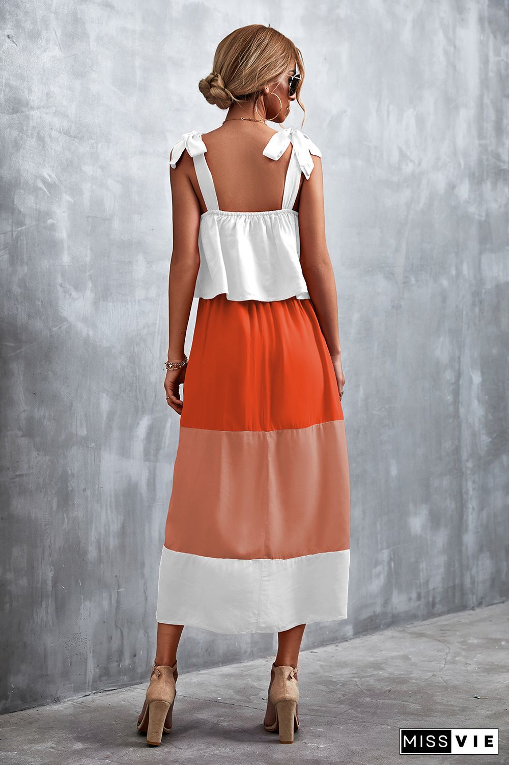 Tie Strap Color Block Maxi Dress