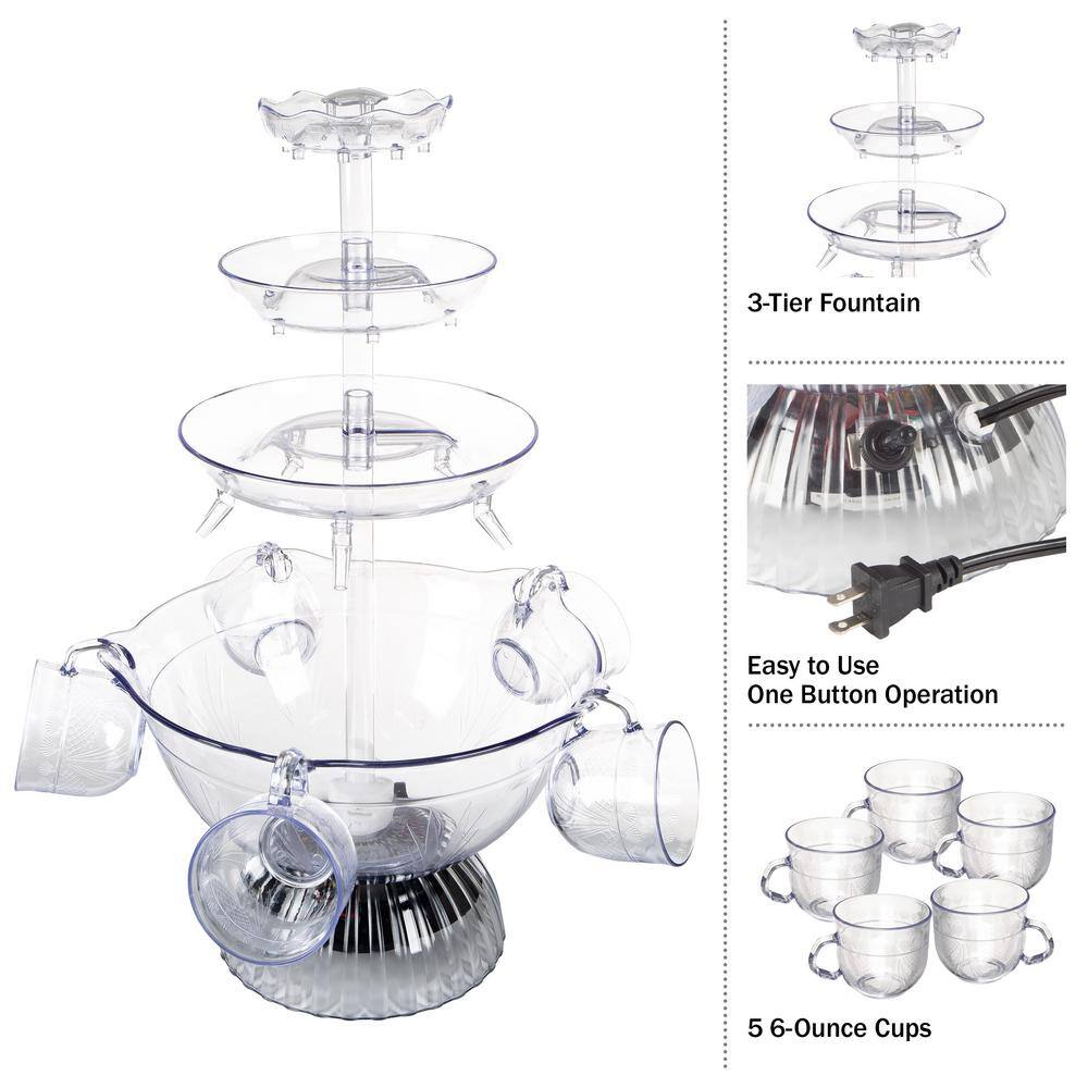 GREAT NORTHERN 3-Tier 1.5 Gal Party Drink Dispenser - Fountain with LED Light Base and 5 Cups 83-DT6150