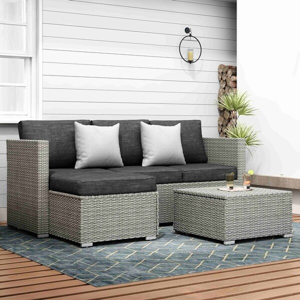 3-piece Patio Furniture Sets Resin Wicker Outdoor Sectional Sofa Chat Set - Overstock - 31721010