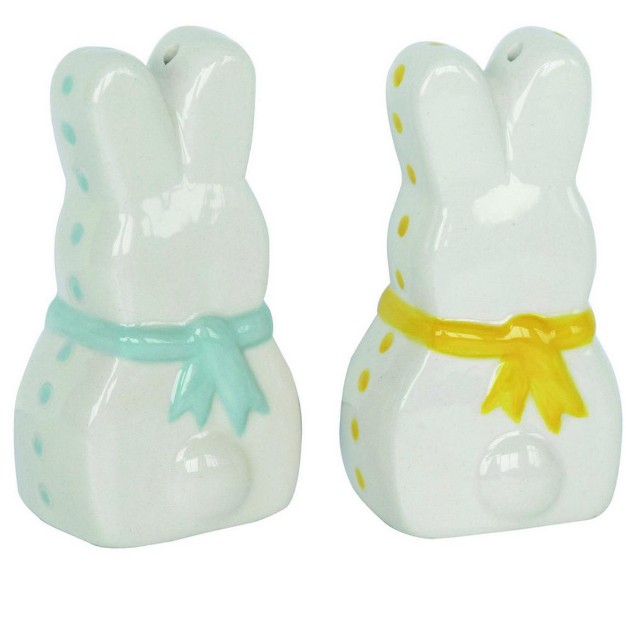 Transpac White Easter Hippity Hoppity Bunny Salt And Pepper Shaker Set Of 2