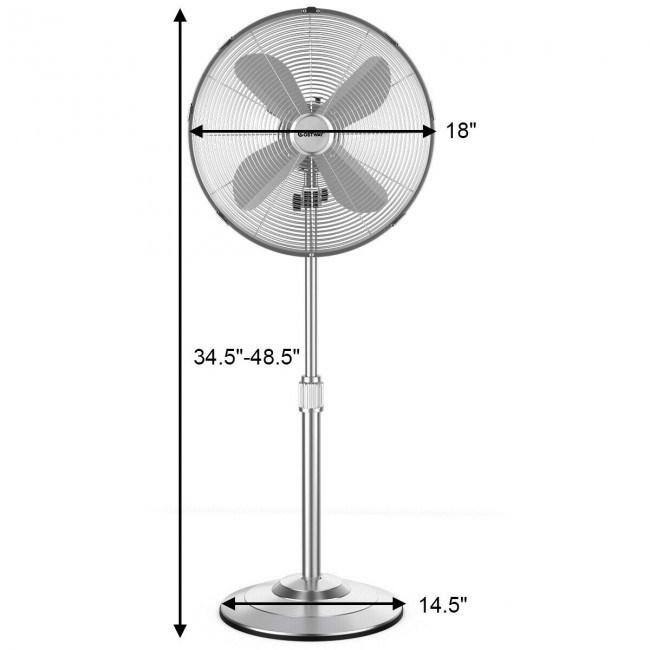 Aoibox 18 Inch 3 Speed Metal Adjustable Oscillating Pedestal Fan High Velocity Standing Fan in Silver SNSA05FN019