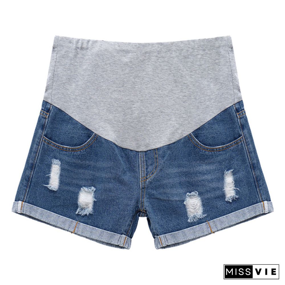 Maternity Shorts for Pregnant Women Denim Shorts Pregnancy Low Waist Loose Ripped Denim Shorts