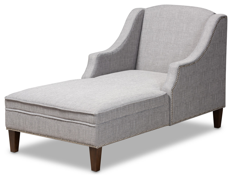 Deon Modern and Contemporary Gray Fabric Upholstered Wenge Brown Chaise Lounge   Transitional   Indoor Chaise Lounge Chairs   by Baxton Studio  Houzz