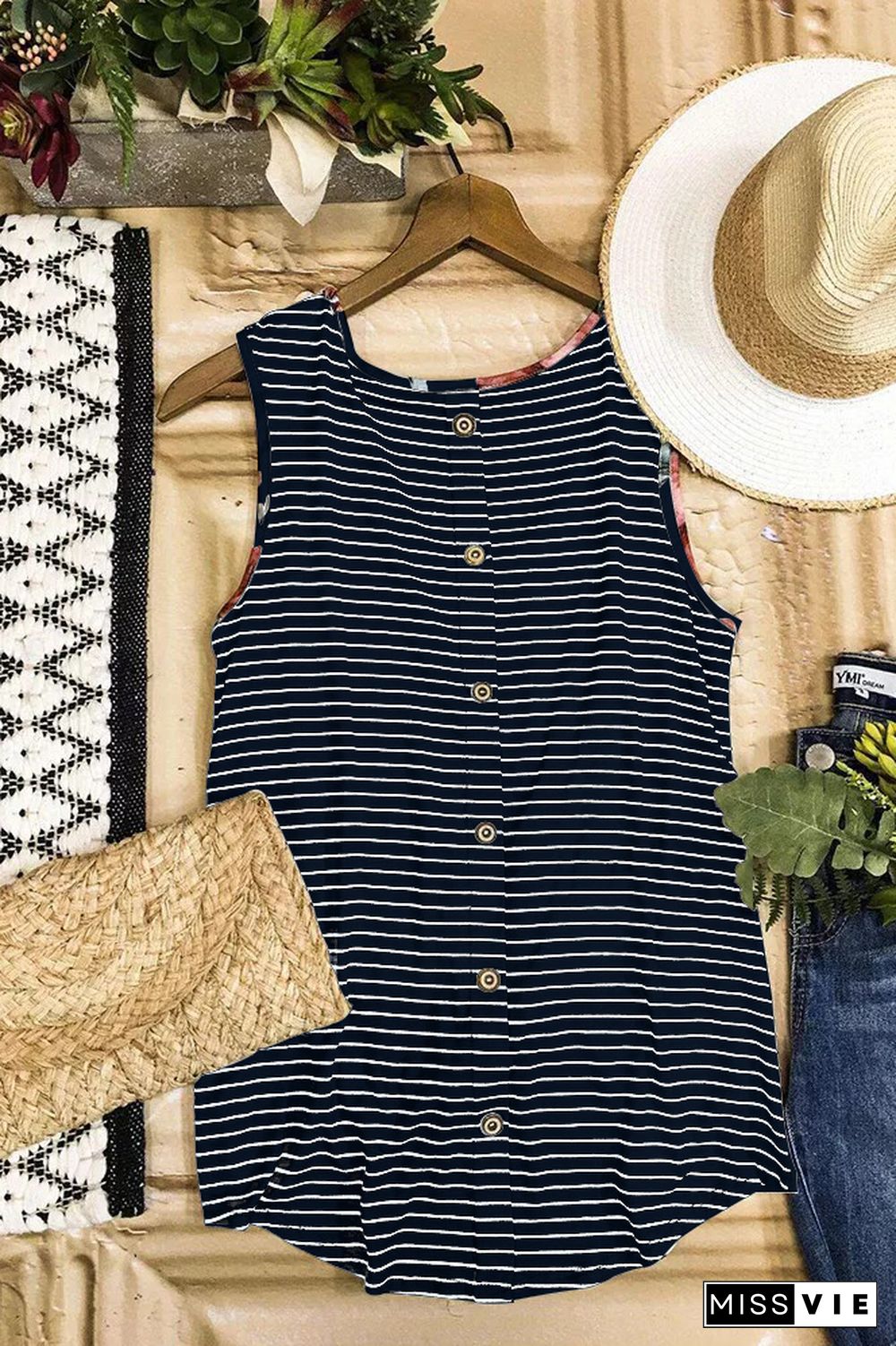 Print Stripe Twist Vest Tank Top