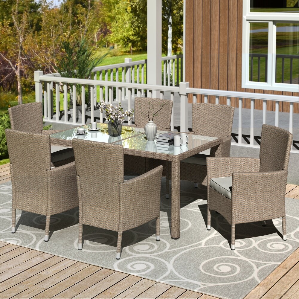 7 Pieces Outdoor Wicker Patio Dinning Table Set