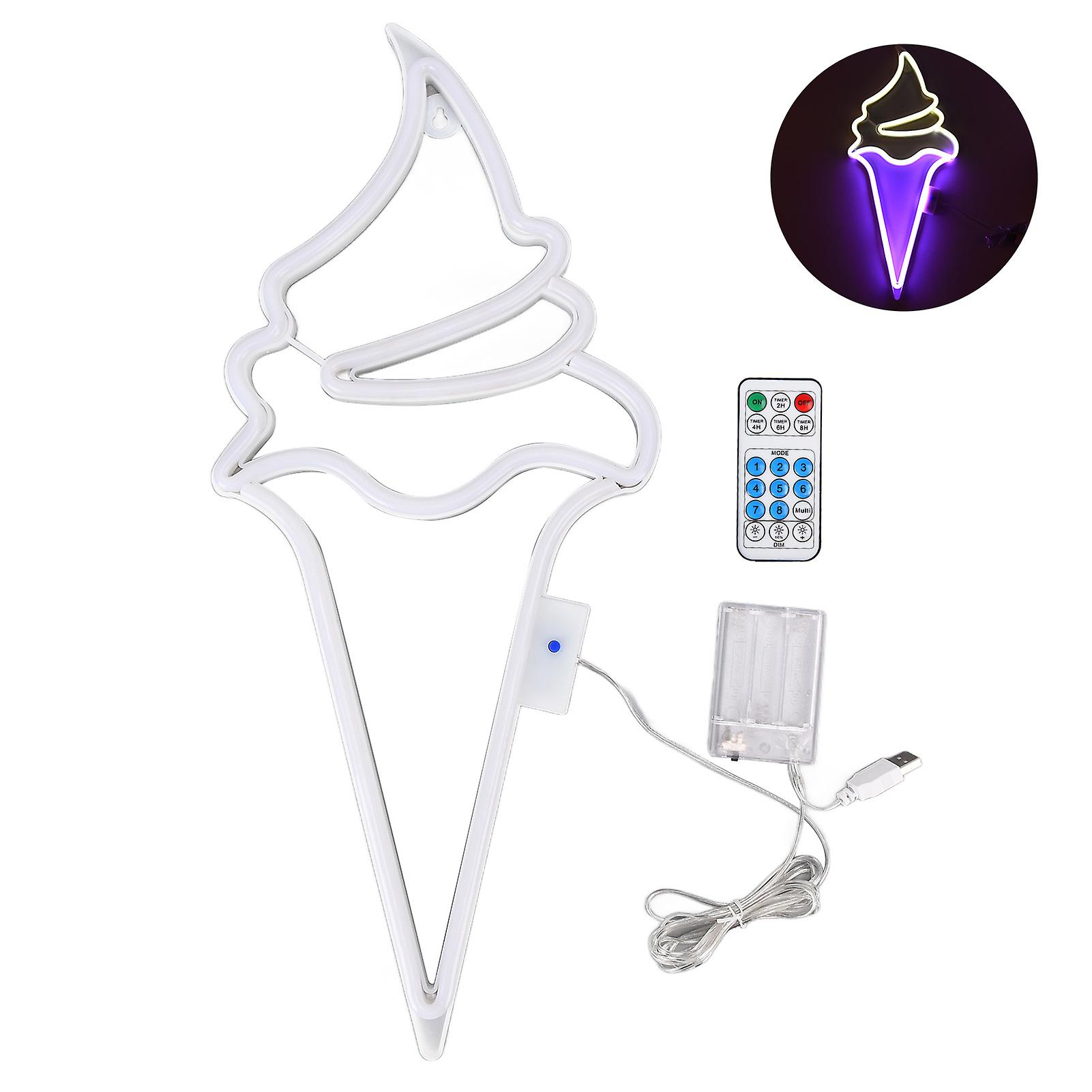 Led Neon Light Ice Cream Waterproof Battery Usb Powered Hangable Decorative Remote Control Neon Sign For Home Party(white Purple )