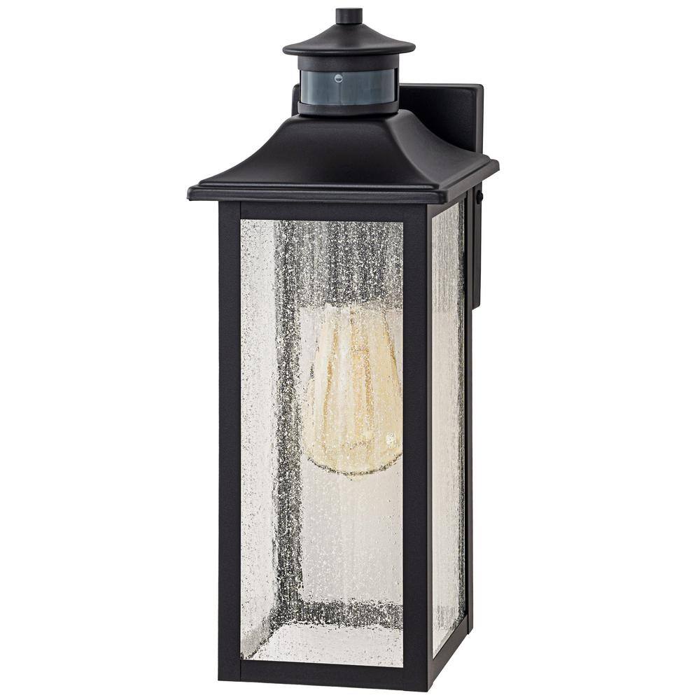 C Cattleya Black Motion Sensing Dusk to Dawn Outdoor Hardwired Wall Lantern Sconce with Seeded Glass Shade and No Bulbs Included HCA2344-W