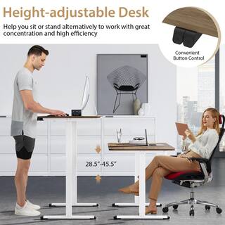 Gymax 55 in. Oak Electric Standing Desk Height Adjustable Home Office Table with Hook GYM10820