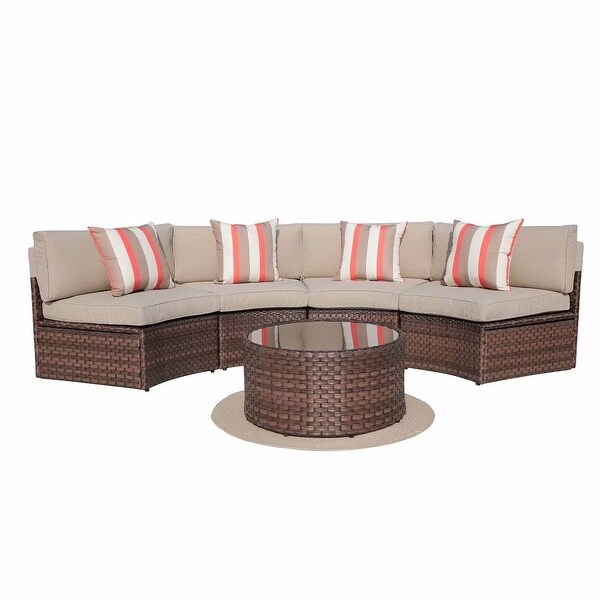 Cushioned Wicker Halfmoon 5piece Outdoor Sectional Set