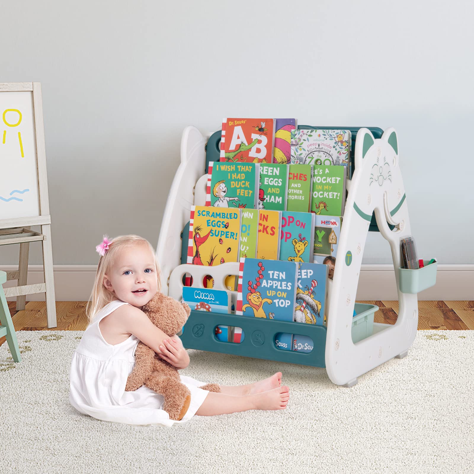 Costzon 3 in 1 Kids Art Easel, Double-Sided Magnetic Dry Erase Board