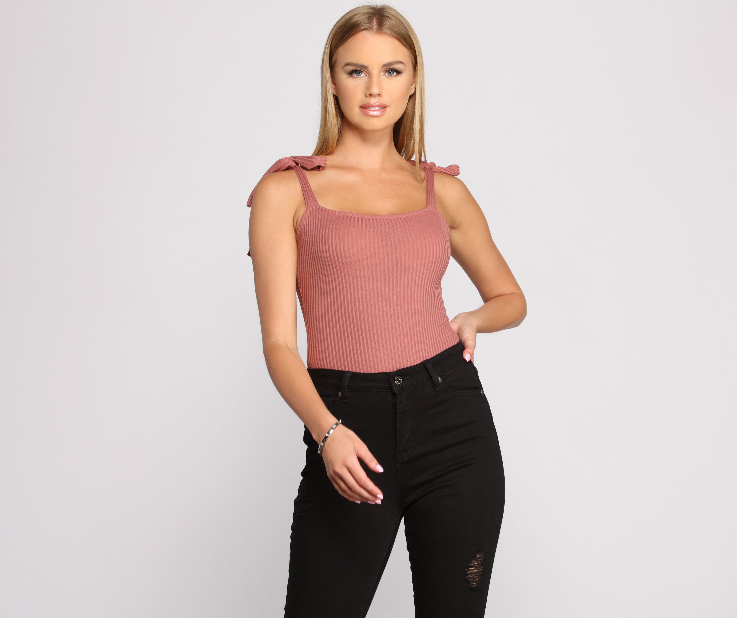 Ribbed Tie Strap Bodysuit