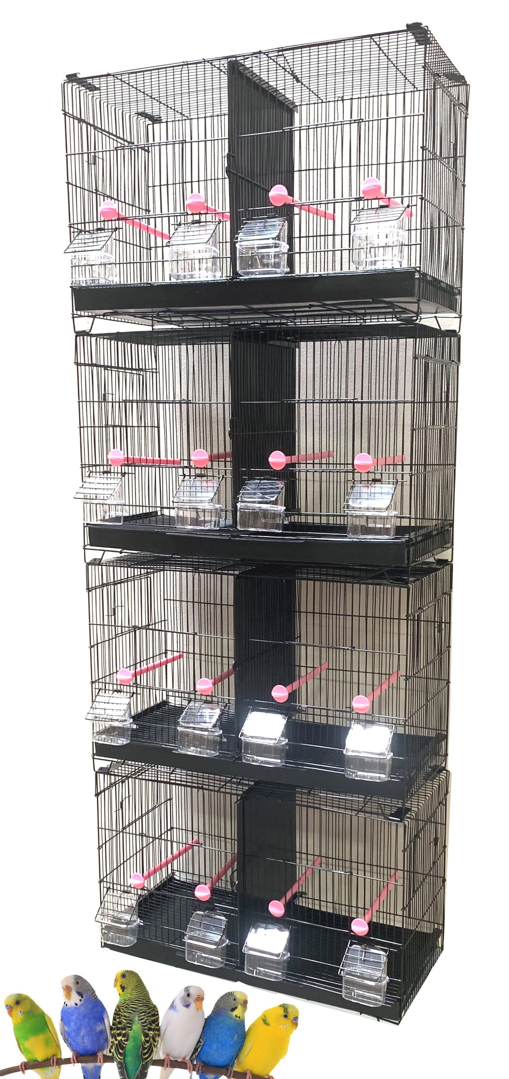 Lot of 4 of Stack and Lock Double Breeding Breeder Flight Bird Quail Cages with Both Center Wire and Solid Dividers Side Breeding Nest Doors