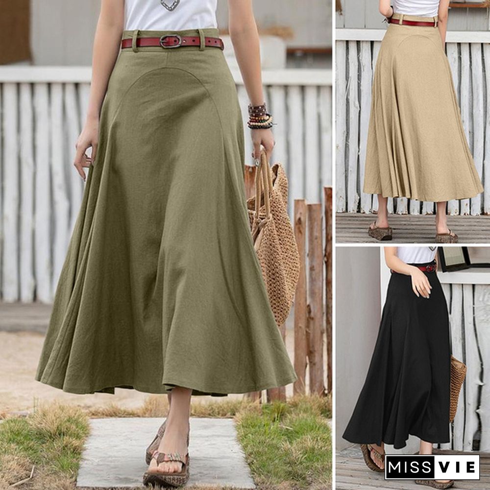 Plus Size Evening Cotton Skirt Midi Buttons Skirt Women Summer Fashion Elastic Waist Dress