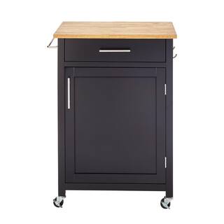 StyleWell Glenville Small Black Rolling Kitchen Cart with Butcher Block Top and Single-Drawer Storage (24 in. W ) SK17787Cr2-BBB