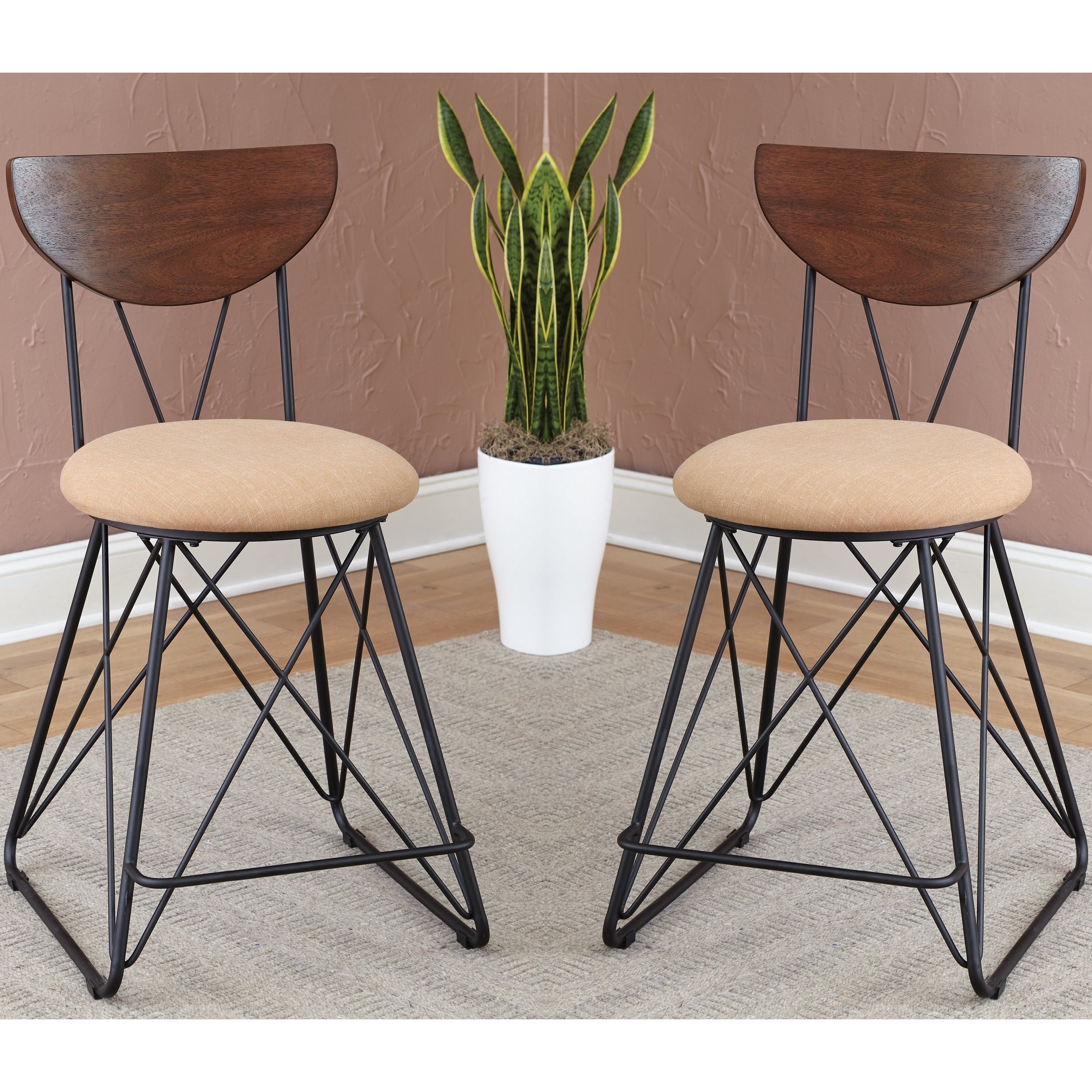 Modern Industrial Design Gold Counter Height Dining Stools (Set of 2)