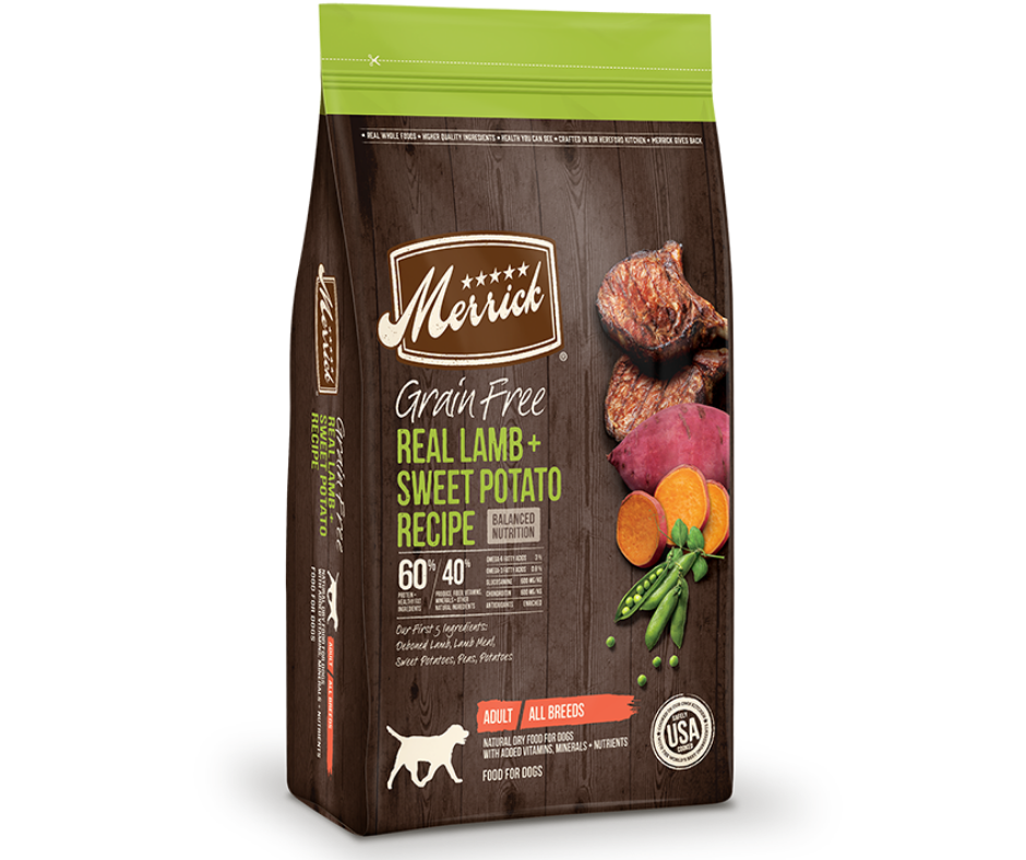 Merrick Grain Free - All Breeds， Adult Dog Real Lamb and Sweet Potato