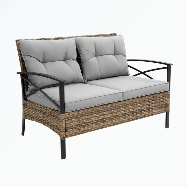 4 piece sectional rattan wicker corner sofa set with cushion - Overstock - 37505285