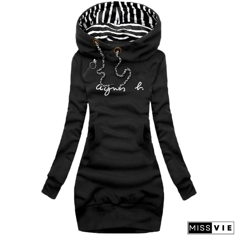 Trending Brand Printed Autumn And Winter Women Fashion Long Hoodie Slim Fit Dress Hoodie Dress Women Long Sleeve Sweater Dress