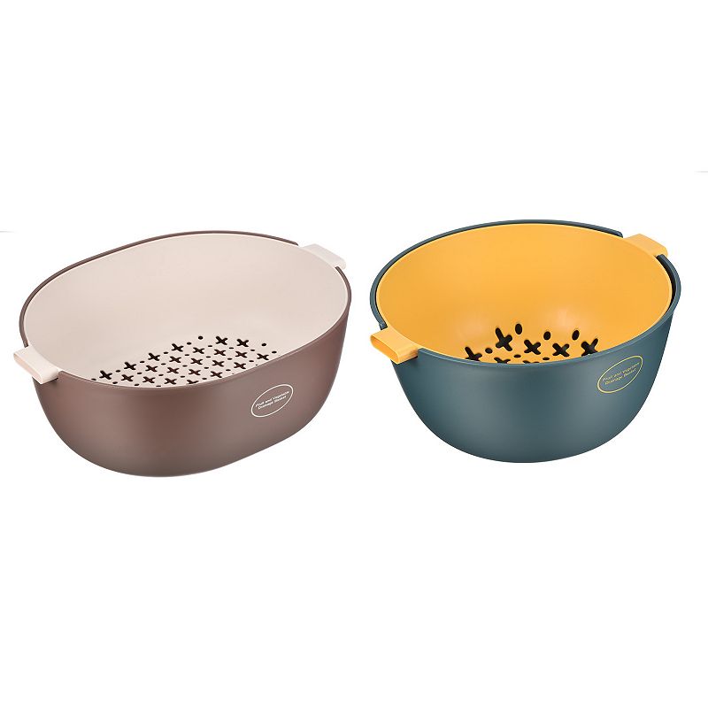 Kitchen Colander Bowl Set 2PCS， Plastic Washing Basket and Strainer