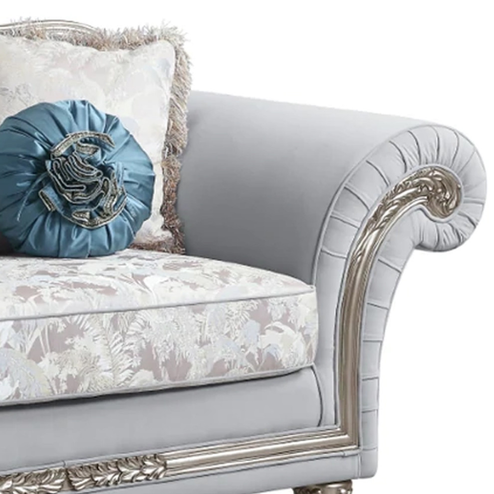 Benzara BM276225 76 quotLoveseat  Crown Top Backrest  Pillow  Gray  Silver   Victorian   Loveseats   by Uber Bazaar  Houzz