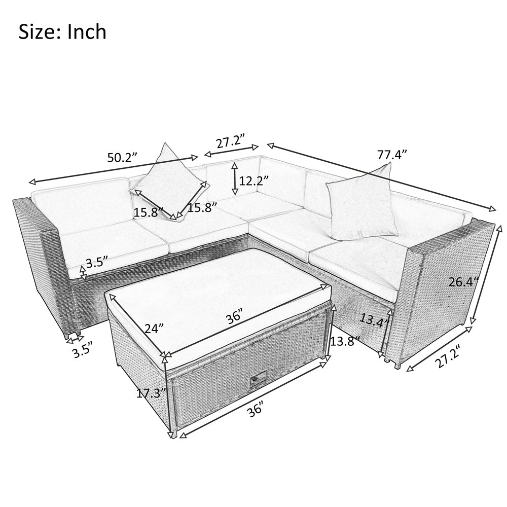 Sectional Garden Sofa with Cushioned and Pillows, Patio PE Rattan Furniture Set, 4 PCS