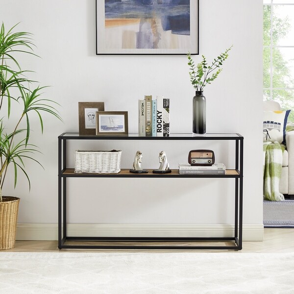 Modern Open Hallway Table Glass Console Table with Adjustable Feet