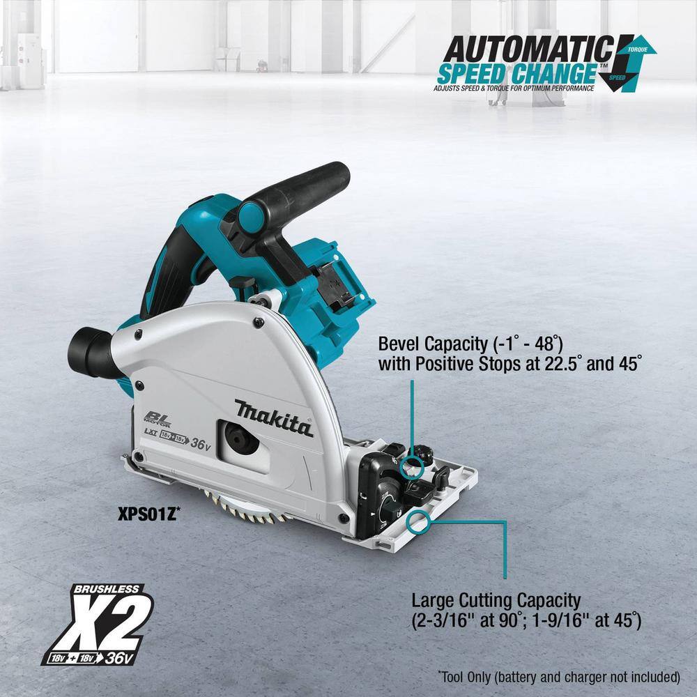 Makita 18V X2 LXT Lithium-Ion (36V) Brushless Cordless 6-12 in. Plunge Circular Saw (Tool Only) with 55T Carbide Blade XPS01Z