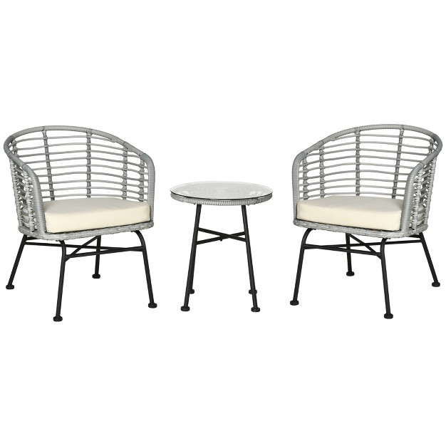 Outsunny 3 piece Patio Rattan Chair And Table Furniture Set Outdoor Bistro Set With Two Chairs And Coffee Table For Garden Or Backyard