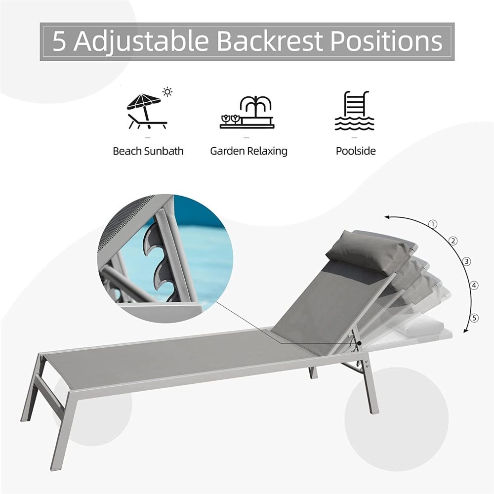 3 Piece Outdoor Chaise Lounge with Headrest 5 Adjustable Position