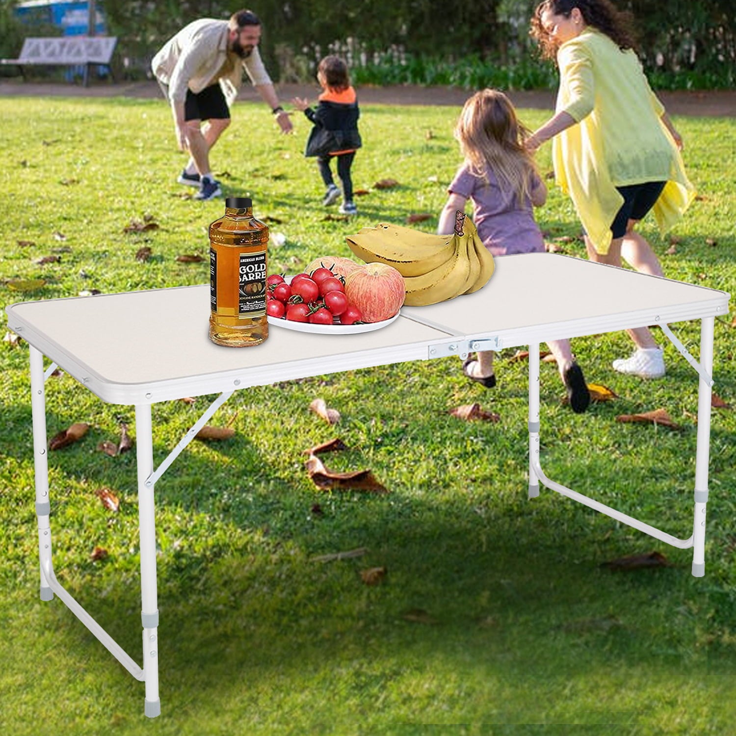 Outdoor Folding Table， Adjustable Height Aluminum Portable Tables w/ Handle， BBQ Folding Work Table， Folding Table for Indoor Outdoor Picnic Party Dining Camping Meeting， 47