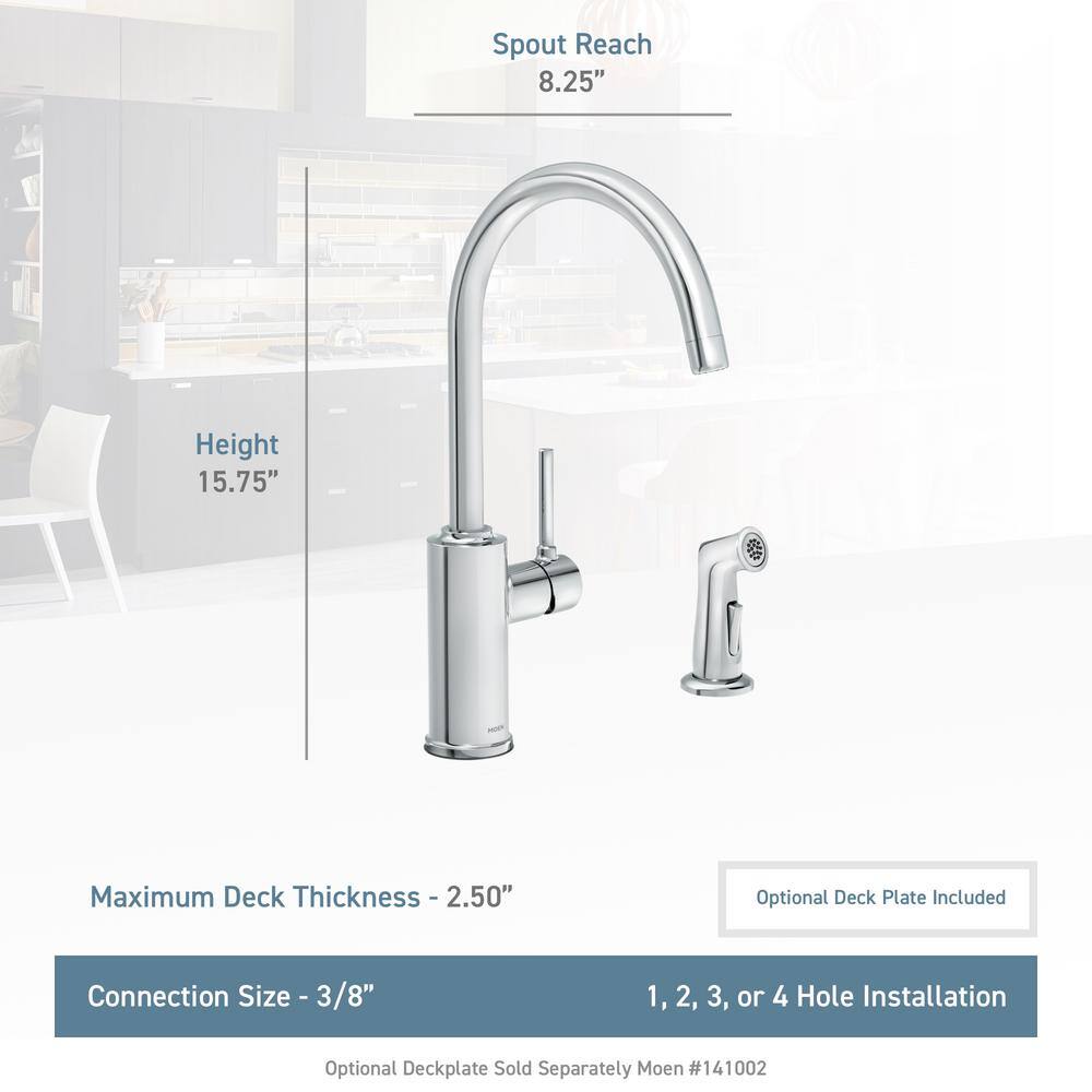 MOEN Sombra Single-Handle Standard Kitchen Faucet with Side Sprayer in Chrome 87702