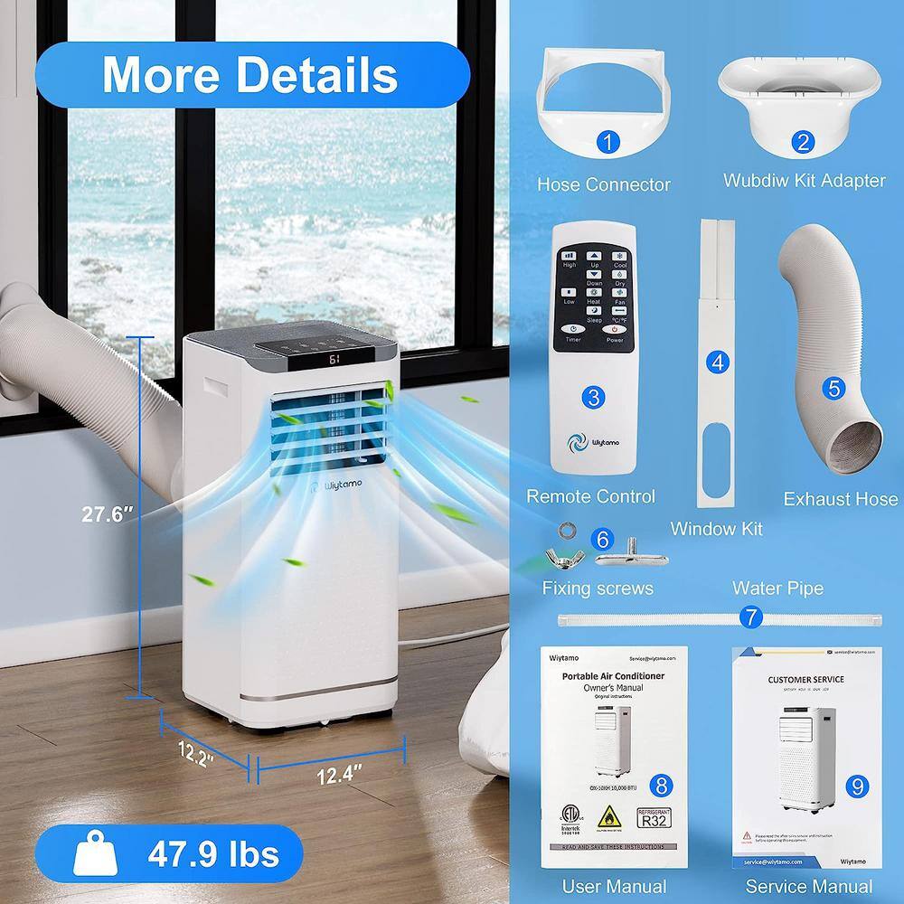 10000 BTU Portable Air Conditioner Cools 450 Sq. Ft. with Heater and Dehumidifier with Remote LED Display in White K-BK-71