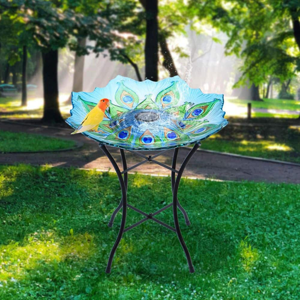 MUMTOP Outdoor Solar Birdbath with Metal Stand A1-42A0012