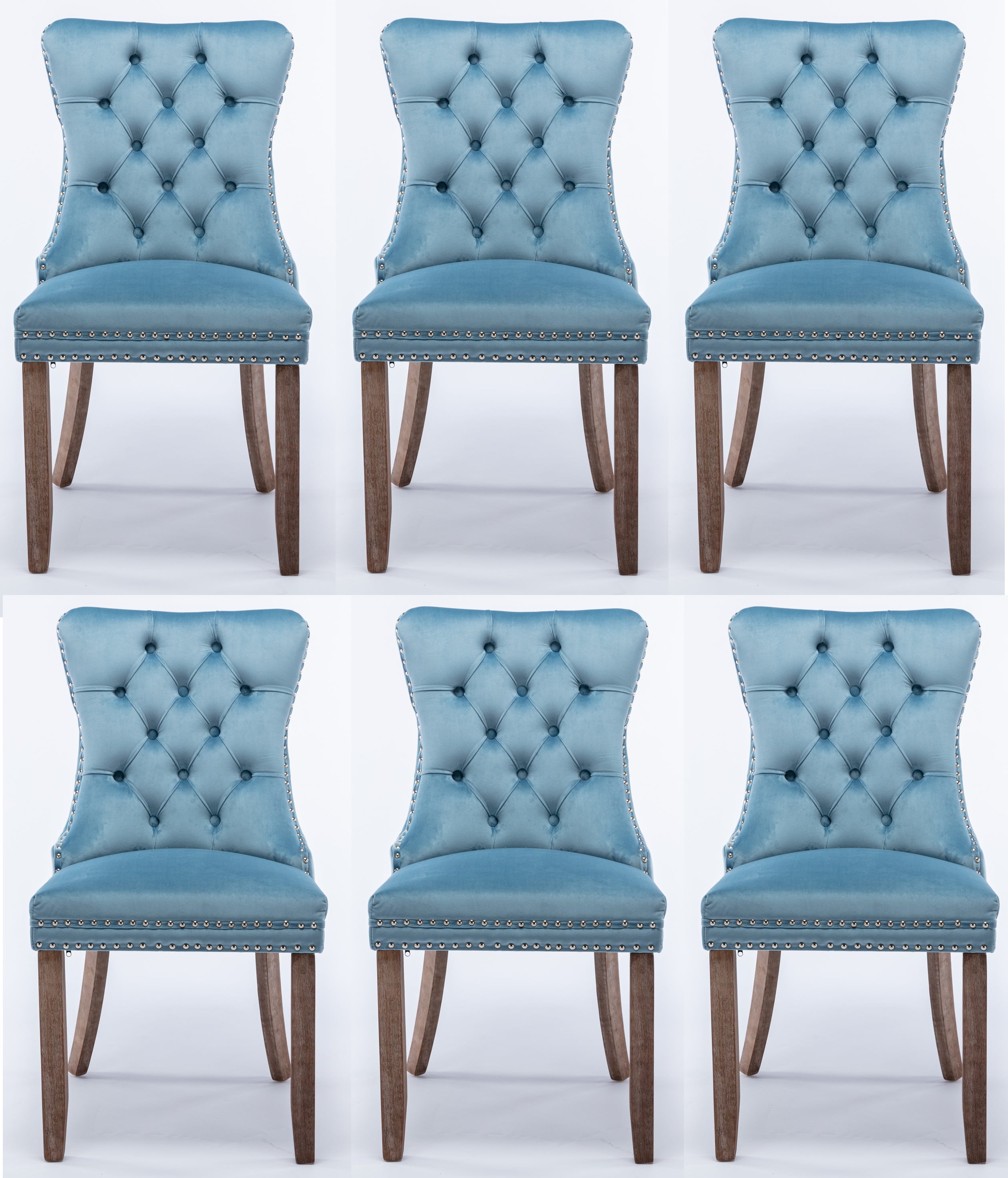 Set of 6 Dining Chairs Leisure Padded Chair， Tufted Solid Wood Velvet Upholstered Dining Chair with Nailhead Trimand Ring Pull for Kitchen， Living Room