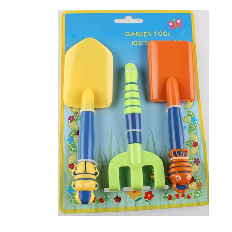 Multi Color 3 Pcs Kids Garden Tool Set  Rake And Shovel Hand Plastic Garden Tool Set