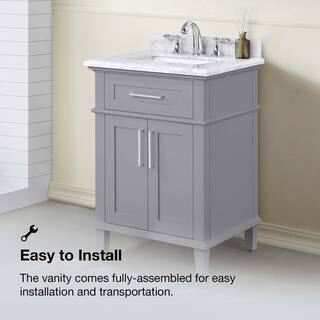 Home Decorators Collection Sonoma 24 in. W x 20 in. D x 34 in. H Bath Vanity in Pebble Gray with White Carrara Marble Top 9784800240