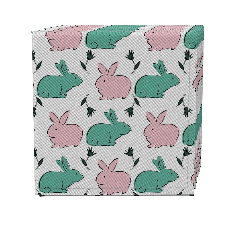 Napkin Set of 4， 100% Cotton， 20x20， Pink and Green Bunnies