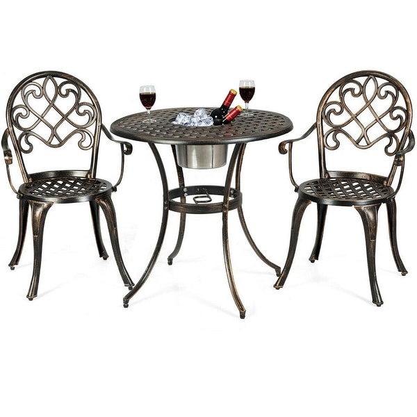 Costway 3PCS Patio Dining Set Aluminum Bistro Attached Removable Ice