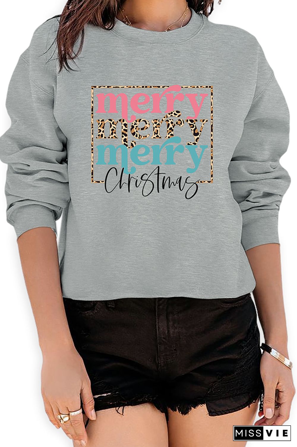 Merry Christmas Retro Stacked Pink Leopard Sweatshirt Wholesale