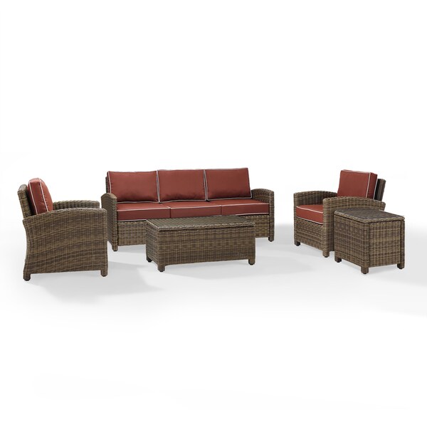 Crosley Bradenton Outdoor Wicker 5Piece Sofa Set with Sangria Cushions