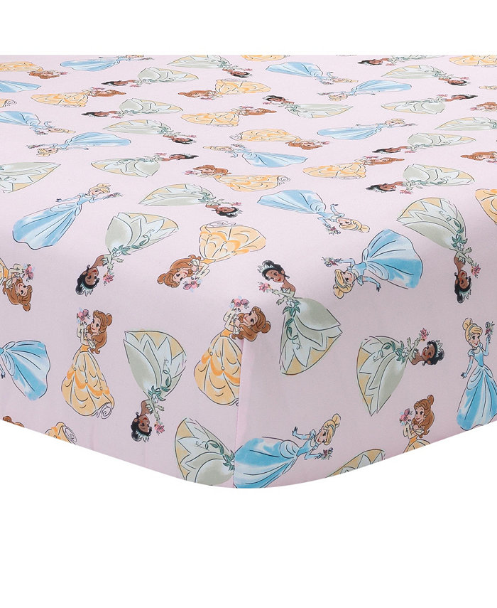 Lambs and Ivy Disney Princesses Pink Fitted Crib Sheet - Belle Tiana Cinderella