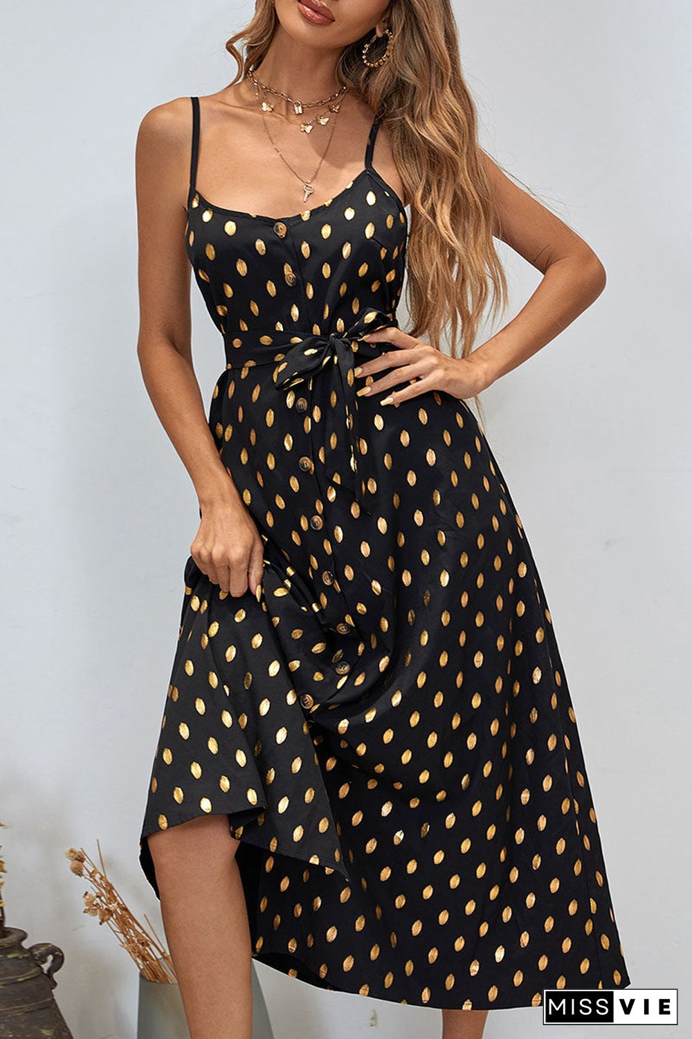 Fashion Street Print Slit Spaghetti Strap A Line Dresses